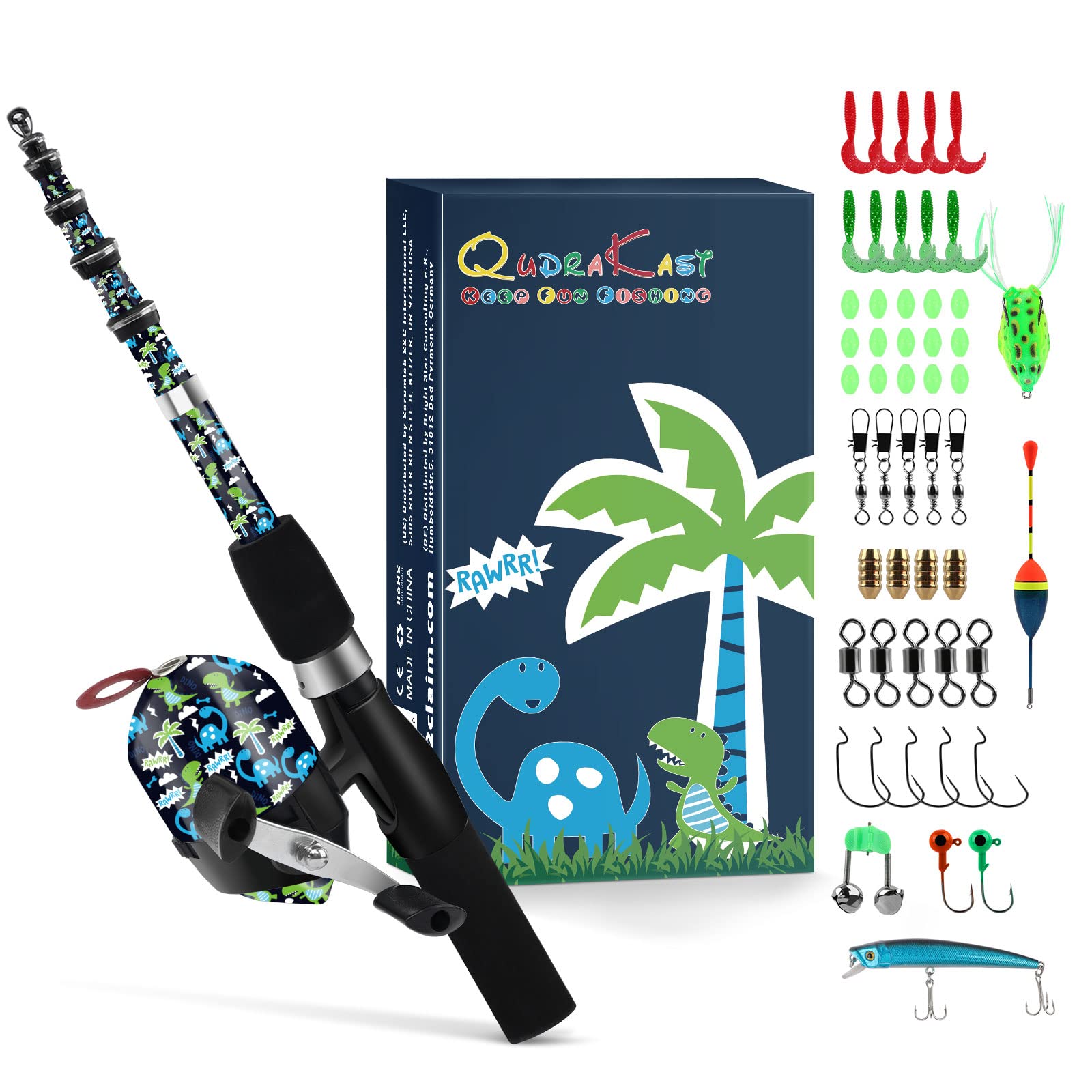 Buy QudraKast Kids Fishing Pole, Portable Kids Fishing Rod and Reel