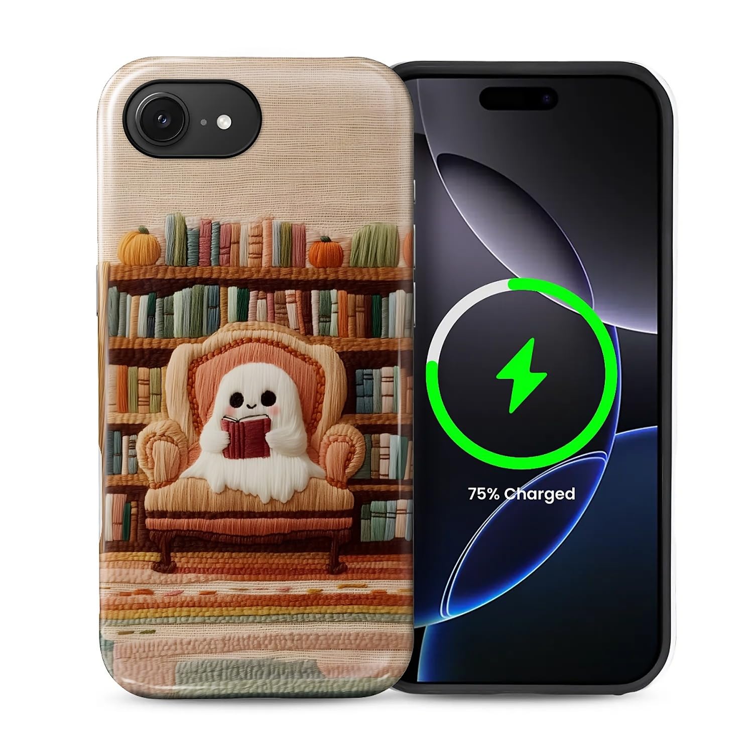 for iPhone 16E Case for Women Girl Men Boy, Compatible with MagSafe, Shockproof Soft Silicone & Hard PC Shell Protective Case for iPhone 16E - Cute Ghost Bookish Fall Vibes Cute Ghost Bookish Fall Vibes IPhone 16e