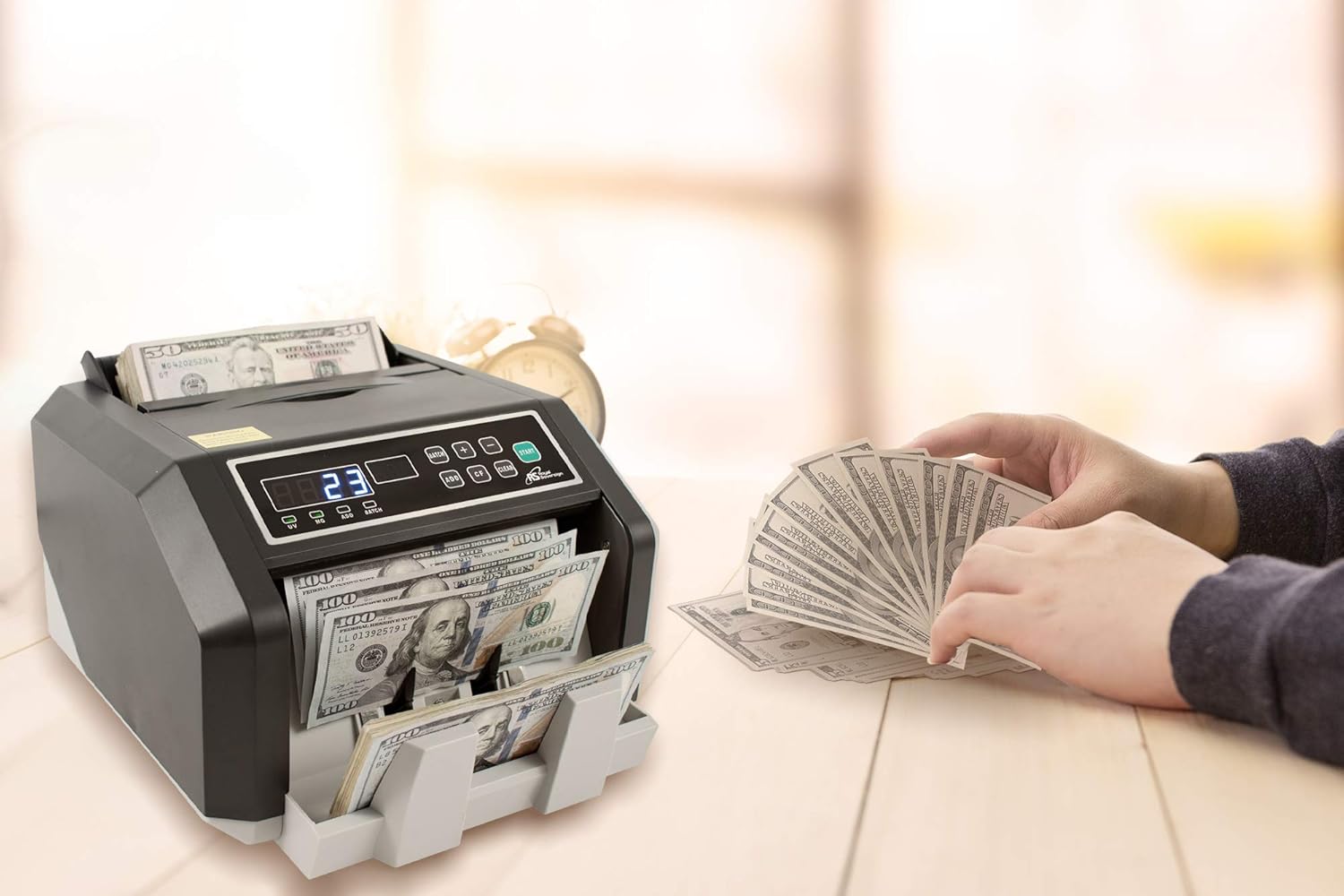 Royal Sovereign Rear Loading High Speed Bill Counter with UV, MG, IR Counterfeit Detector (RBC-ES200) : Office Products