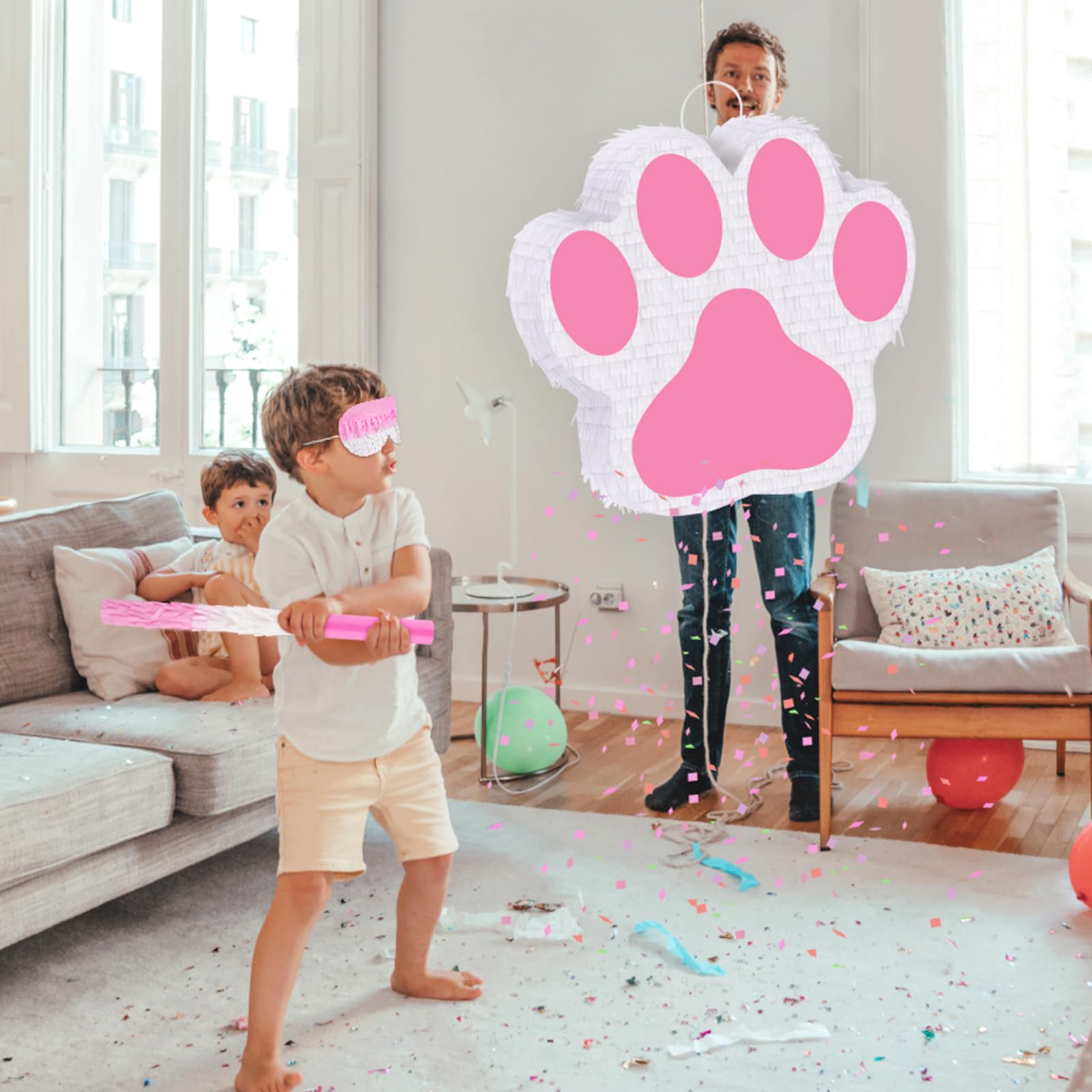 Piñata de perro pequeño con palo de piñata y lazo para colgar, piñata de cumpleaños con temática de animales, suministros para fiestas de cumpleaños, niñas y niños