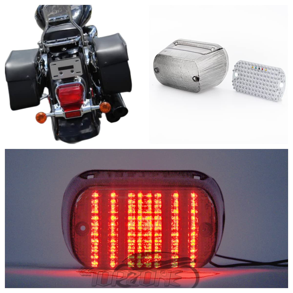 Compatible for Suzuki Motorcycle 2001-2010 VL800 Boulevard C50 / C800/ C50T/ C50C; LED Brake Tail light Rear Lamp Integrated Turn Signal Idicator (LED Brake Taillight+6 flash+Turn Signal, Smoke Color)