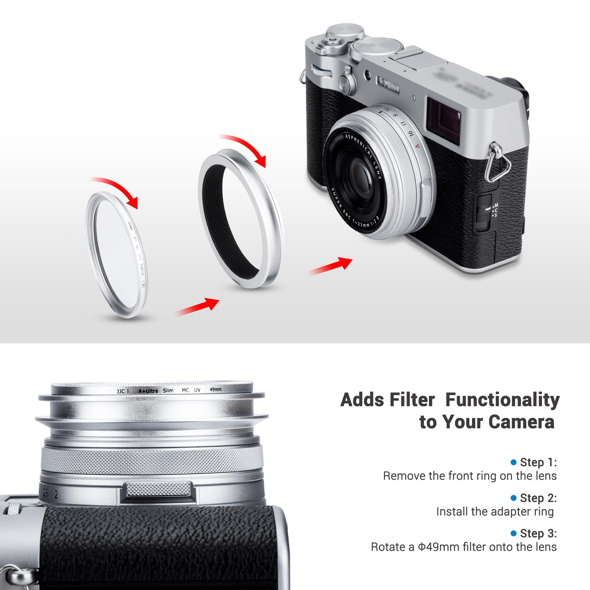 JJC Paraluce in alluminio con coperchio per fotocamere Fujifilm Fuji X100VI X100V X100F, sostituisce Fujifilm LH-X100, compatibile con filtri da 49 mm