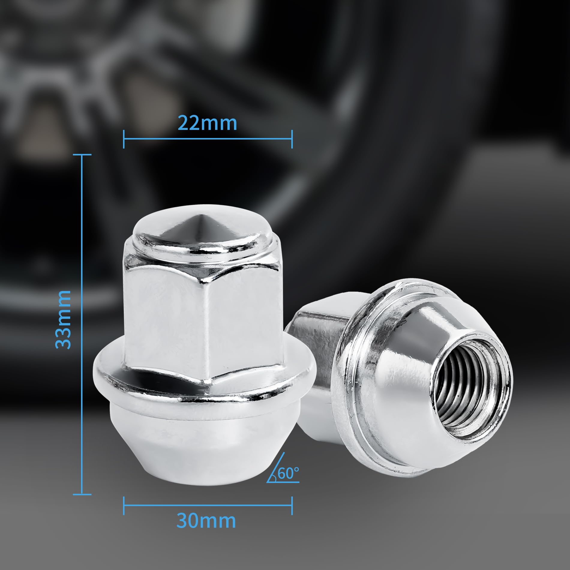 20 dadi esagonali per ruote M12 x 1,5, 19 mm, in lega, cromati, con estremità chiusa, M12 x 1,5, compatibili con la maggior parte delle Ford Focus, Fiesta, Fusion, Escort, Mondeo, Kuga, C-Max