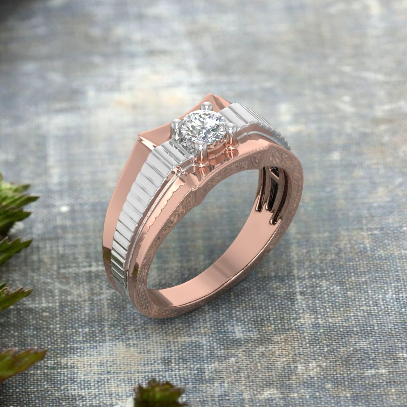 1/2 Carat 4-Prong Set Diamond Solitaire Men's Wedding Band Ring in 14K Gold - IGI Certified