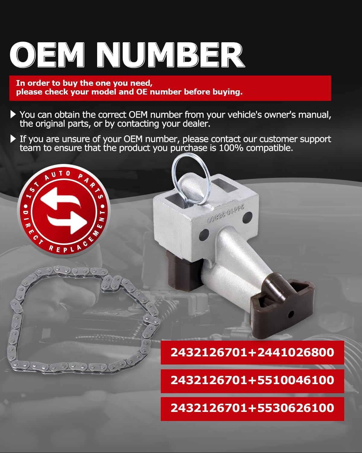 1ST Engine Timing Chain Tensioner Kit 2441026800 fits for Kia Rio Base LX SX, for Rio5 SX LX, for Hyundai Accent GLS GS SE 2006-2011, Replaces OE: 2432126701+2441026800