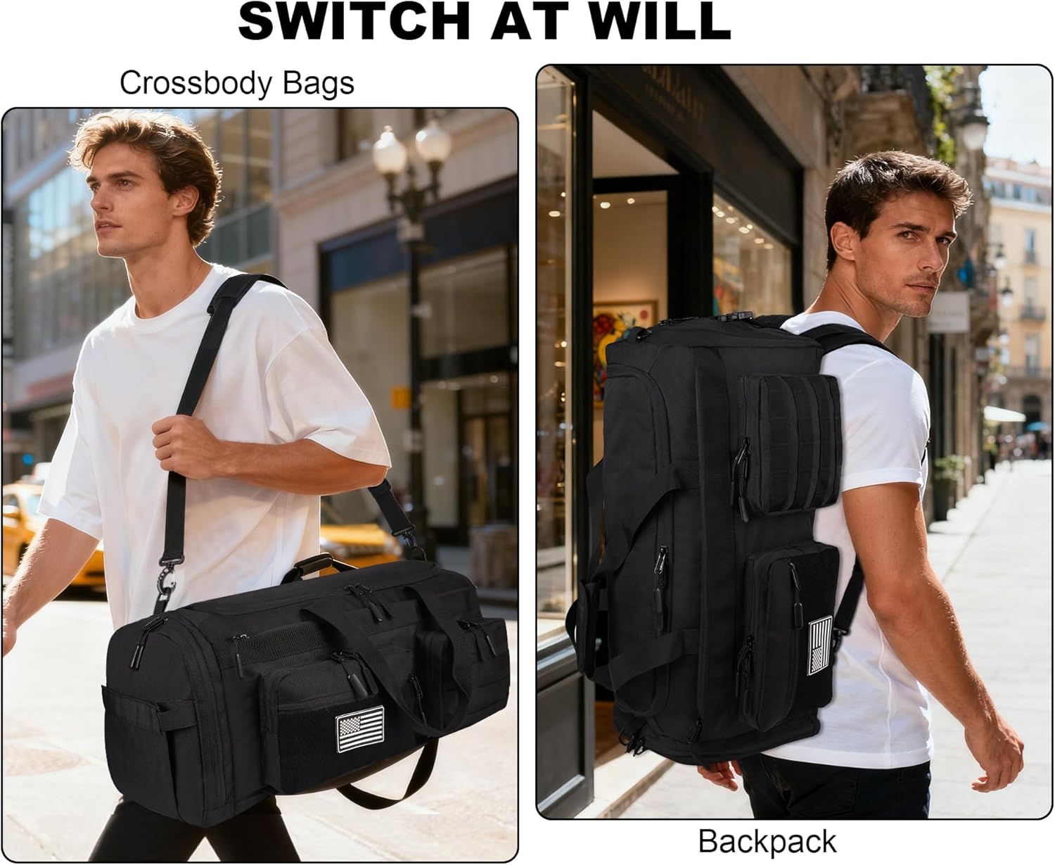 LHI 50L Tactical Duffle Bag for Men, 3-in-1 Gym Duffle and Backpack, Shoe Compartment, Laptop Sleeve and MOLLE, Carry-On Travel Weekender and Overnight Bag – Black - Image 5