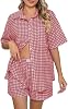 Xixiuly Womens Plaid Pajamas Set Button Down Short Sleeve Top Shirts Wide Leg Shorts Sleepwear Nightwear Matching Pjs Sets
