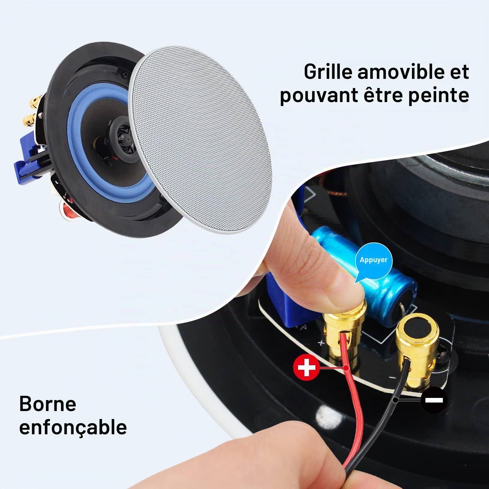 Herdio Haut-parleurs de Plafond,Enceinte encastrable Plafond à 2 Voies de 10,2 cm, 160 W, Parfaits pour la Salle de Bain, la Cuisine, Le Salon, Compatible avec Bluetooth