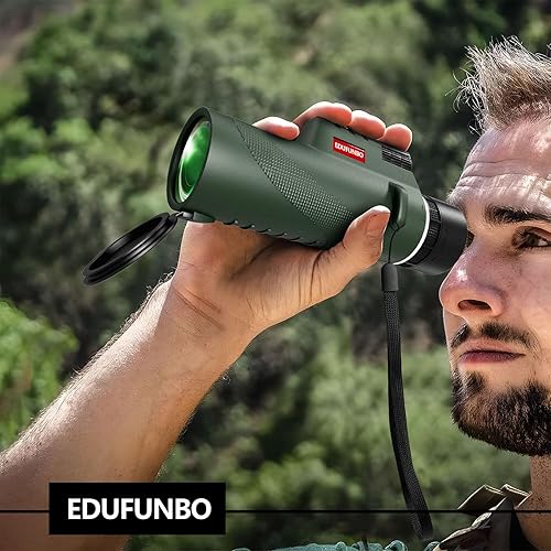 Miniatura 7 de EDUFUNBO - Telescopio monocular de 12 x 50 para teléfono inteligente, adaptador de trípode, correa de mano, ligero, de alta potencia, prisma BAK-4 y