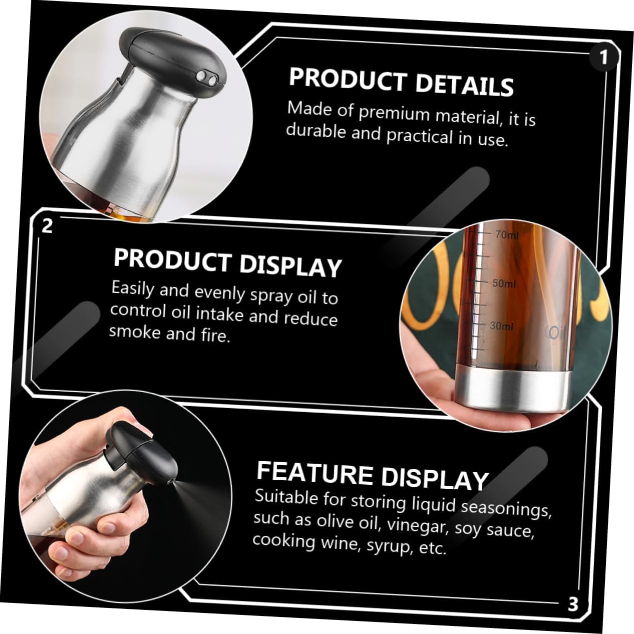 SOLUSTRE Olive Oil Spray Bottle Kitchen Storage Dispenser for Cooking Barbecue Baking Dual Sprayer Design Compact Leak Oil Mister