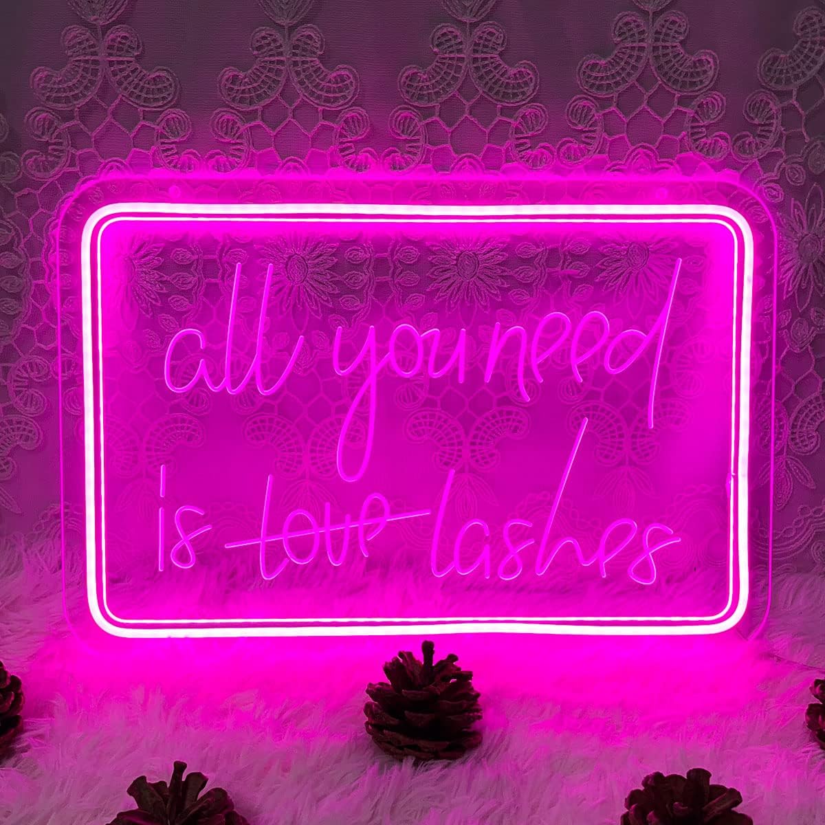 Neon Sign All You Need Is Lashes For Wall Decor 3D Art Carving Design Indoor Bedroom Led Neon Signs Backdrop Flex Christmas Party Wedding Living Room Birthday Gift(Pink,USB,40×27CM)