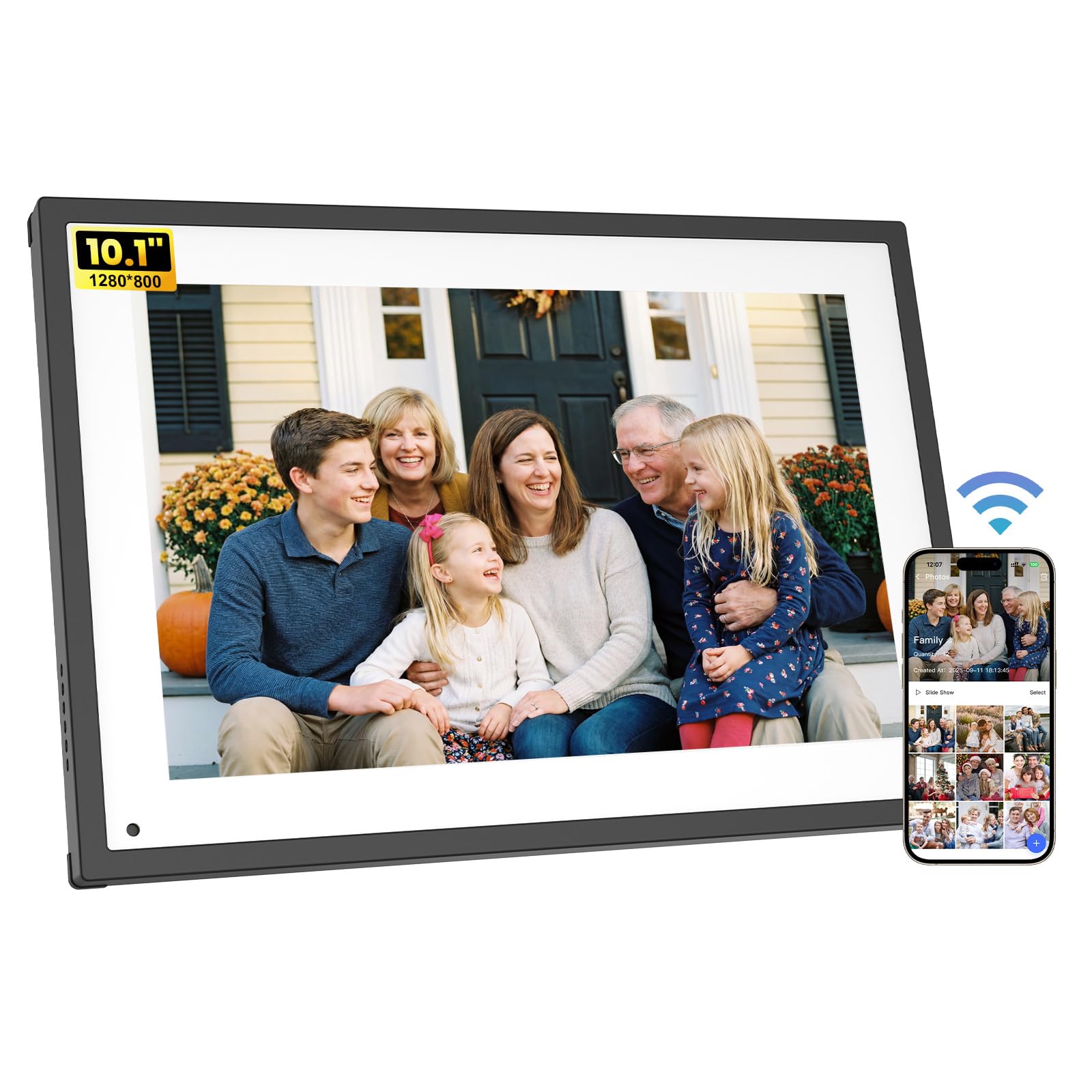 Digitaler Bilderrahmen WLAN 10,1 Zoll Multifunktional Smart Fotorahmen Touchscreen HD 1280 * 800 IPS mit APP, 32GB Speicher, Digitaler Kalender Weiß