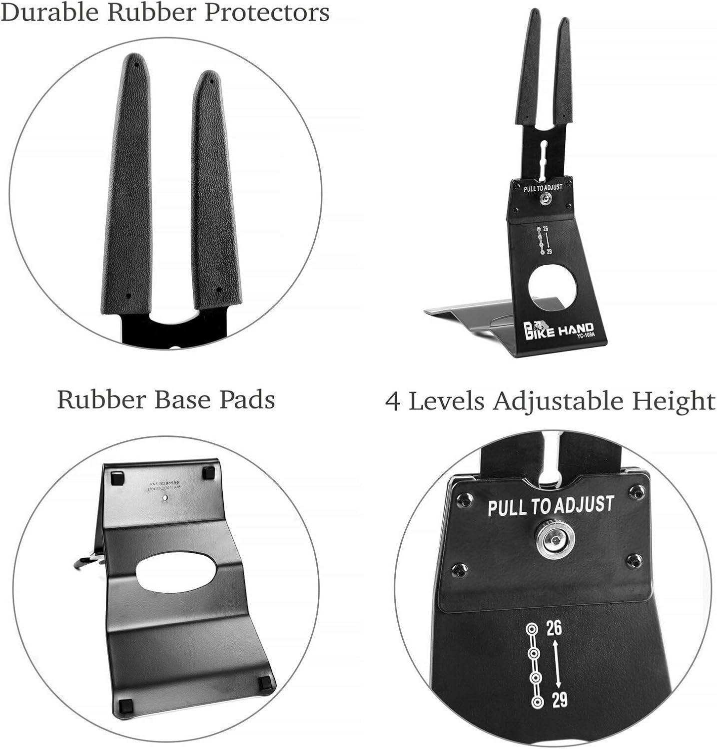 Bikehand Bicycle Floor Type Hub Mount Parking Rack Stand - for Mountain and Road Bike Indoor Outdoor Nook Garage Apartment Storage - Adjustable Height - NOT for Disk Brake Bikes : Sports & Outdoors