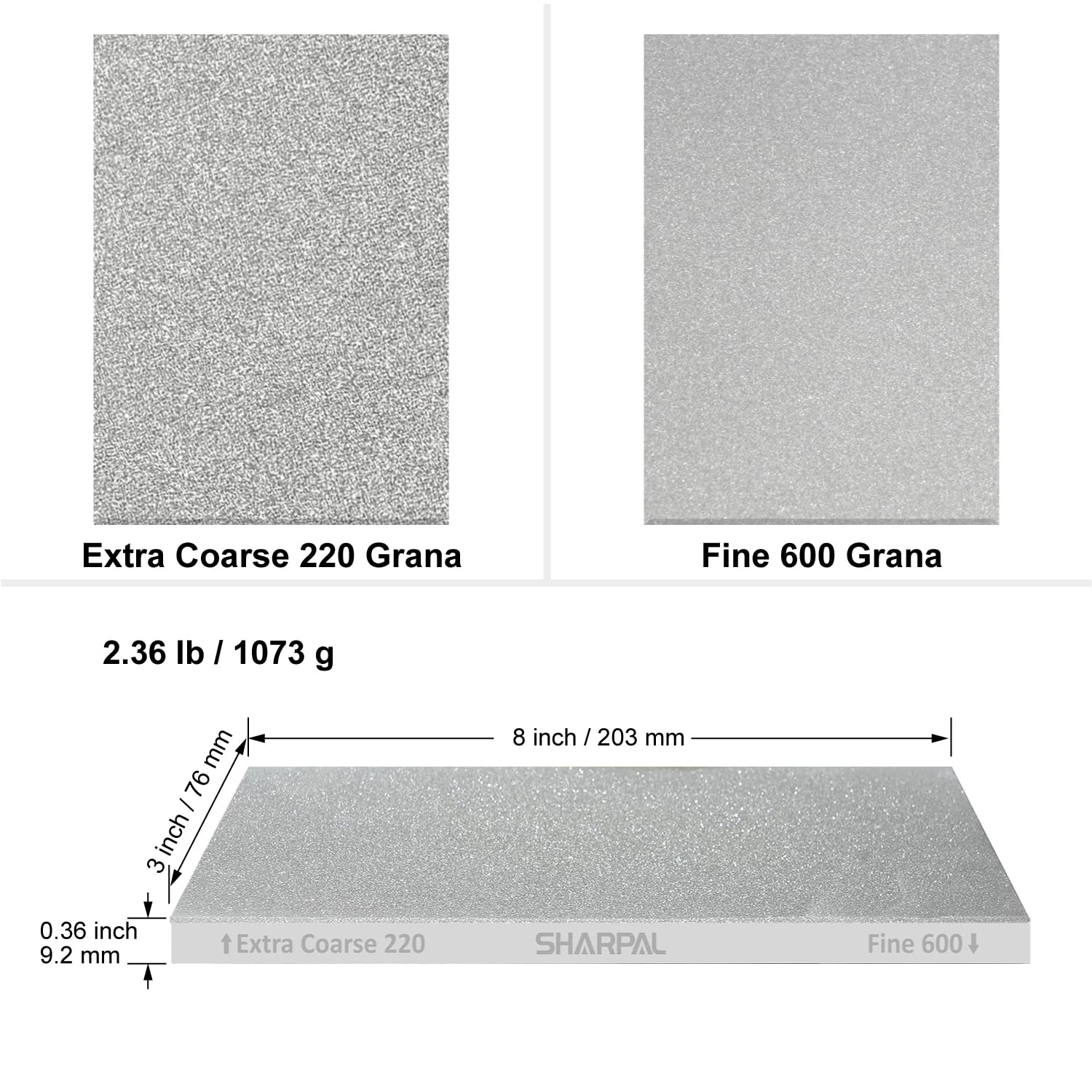 SHARPAL 163N - Pietra per affilare diamantata a doppio lato, 203 x 76 mm, grana extra spessa 220/fine 600, custodia con base antiscivolo, guida angolare, affilacoltelli