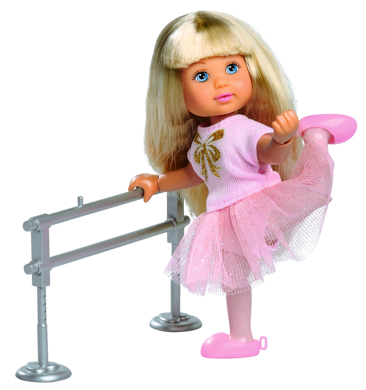 Simba Evi Love Ballet School, Doll in Cute Ballerina Outfit with Ballet Bar, Fully Movable Body, 12 cm Toy Doll, from 3 Years