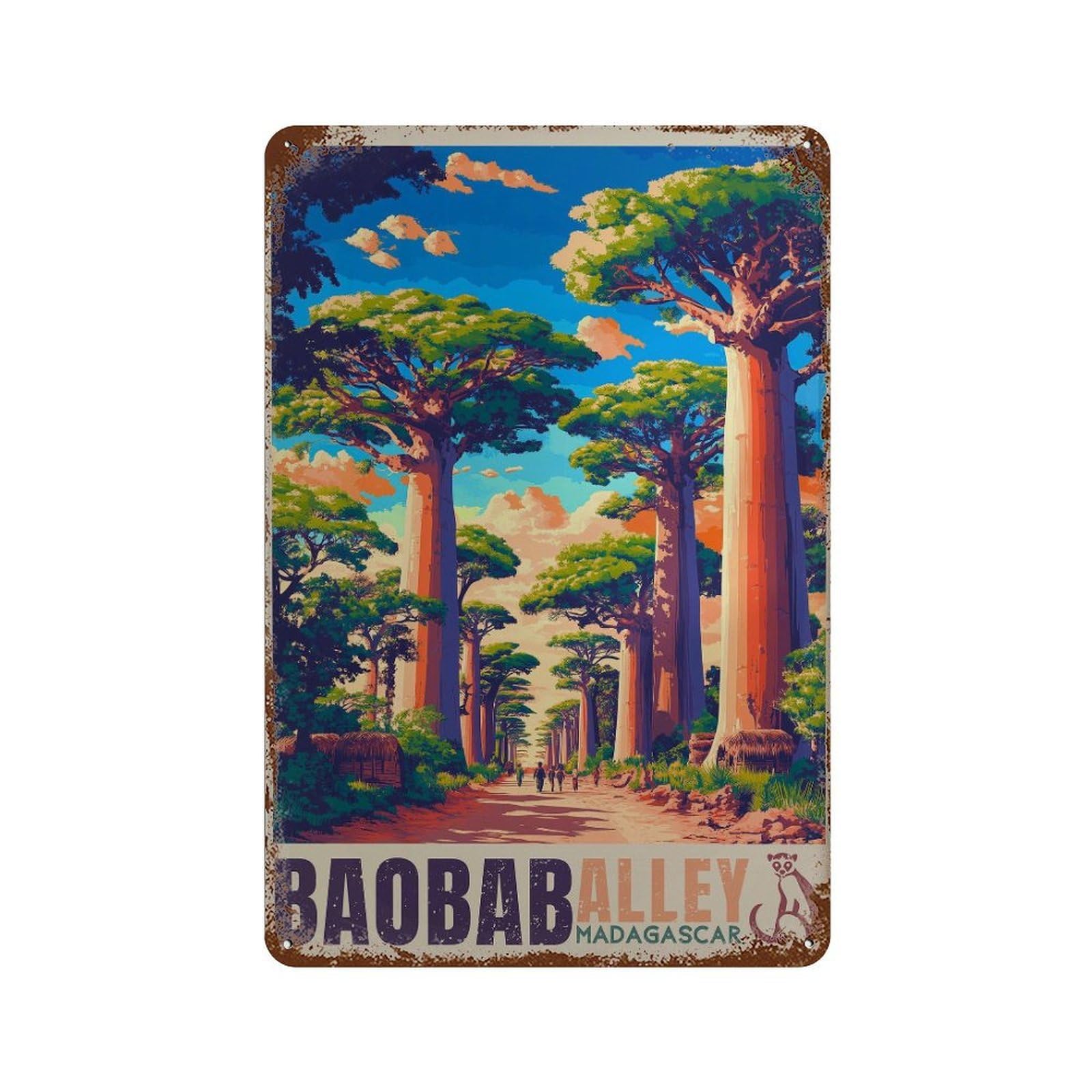 xiaoxiaoshen Baobab Alley Madagascar Sunset Savannah Travel Wall Decor Art Metal Tin Poster Modern Home Decor Art Home Bar Shop Decorations Vintage Sign 30x20cm