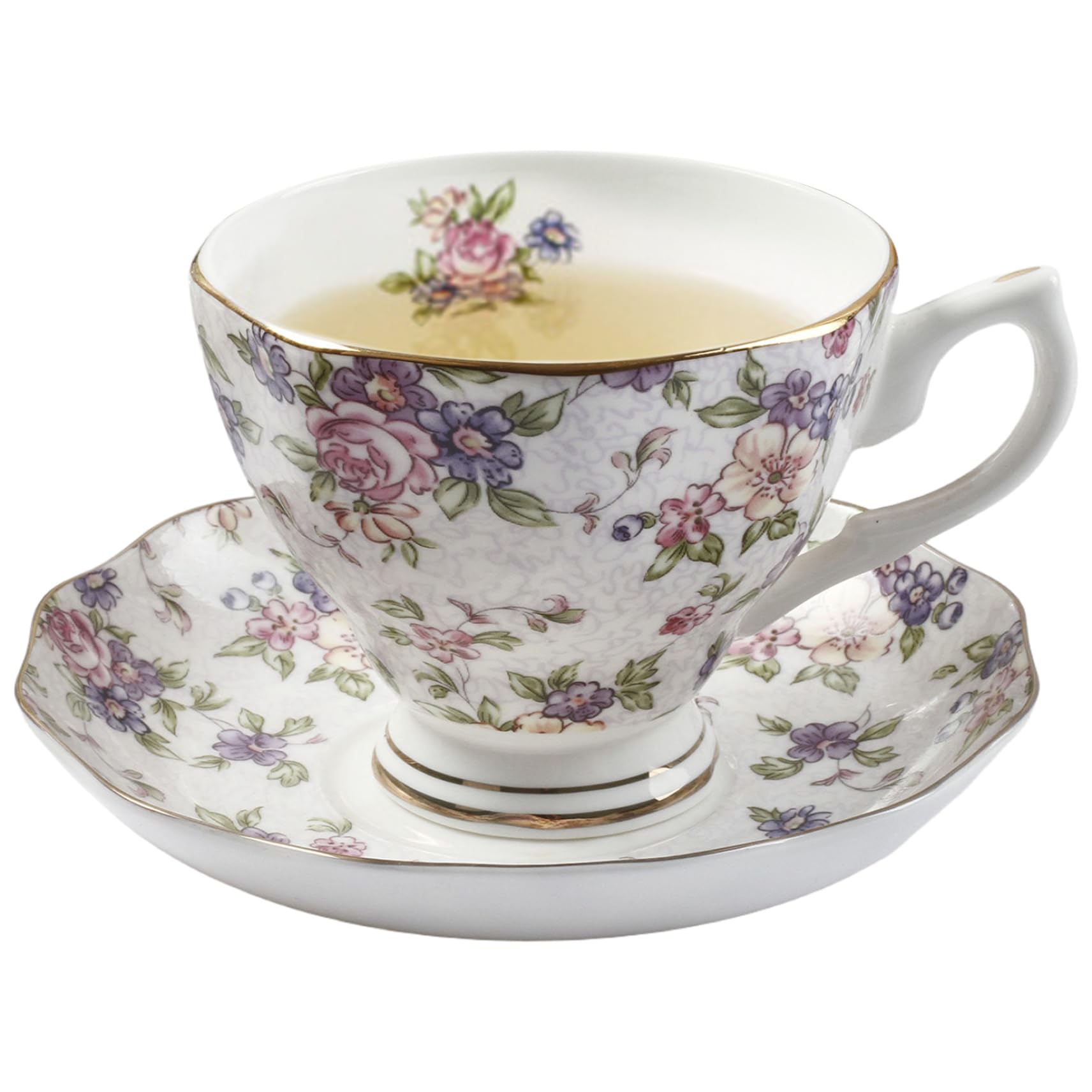 Juego de té de Porcelana de Hueso: taza y platillo floral de alta calidad