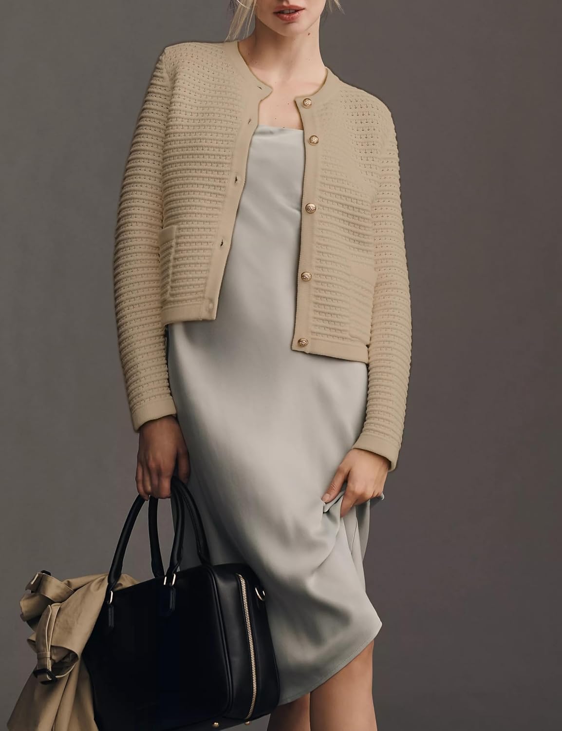 Womens Fall Cardigan Sweater Casual Open Front Long Sleeve Button Down Crochet Knit Tops with Pockets - Image 3