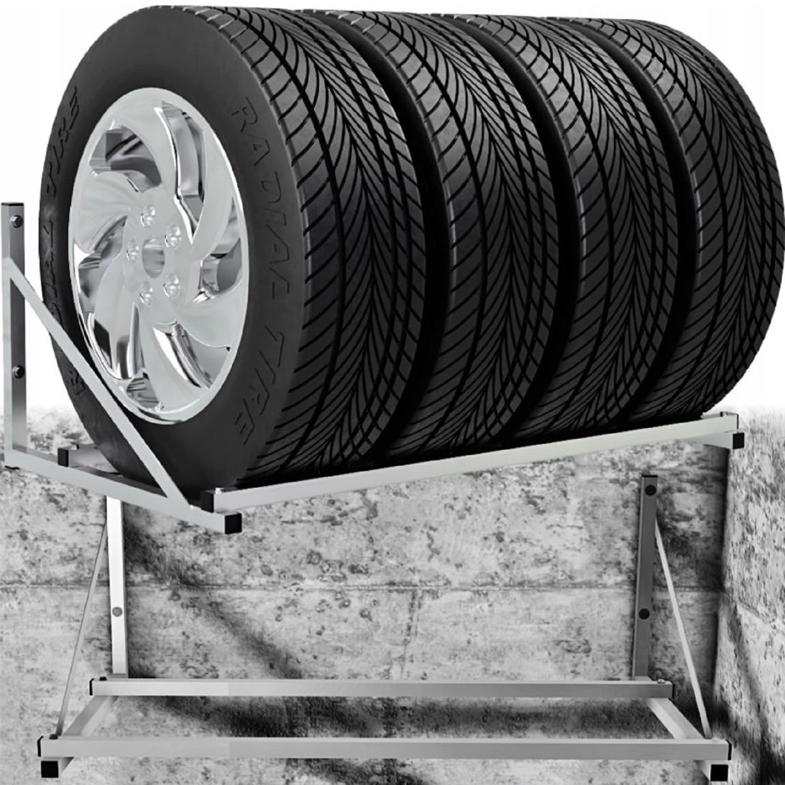 QLS Portapneumatici per 4 Ruote 100 kg Alluminio Argento