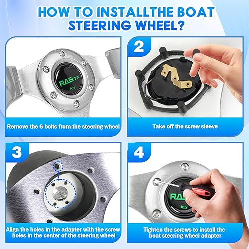 Vista 114 de RASTP Volante de barco de 12.6 pulgadas con adaptador de volante marino de eje de 3/4 pulgadas para la mayoría de barcos marinos, barcos, yates