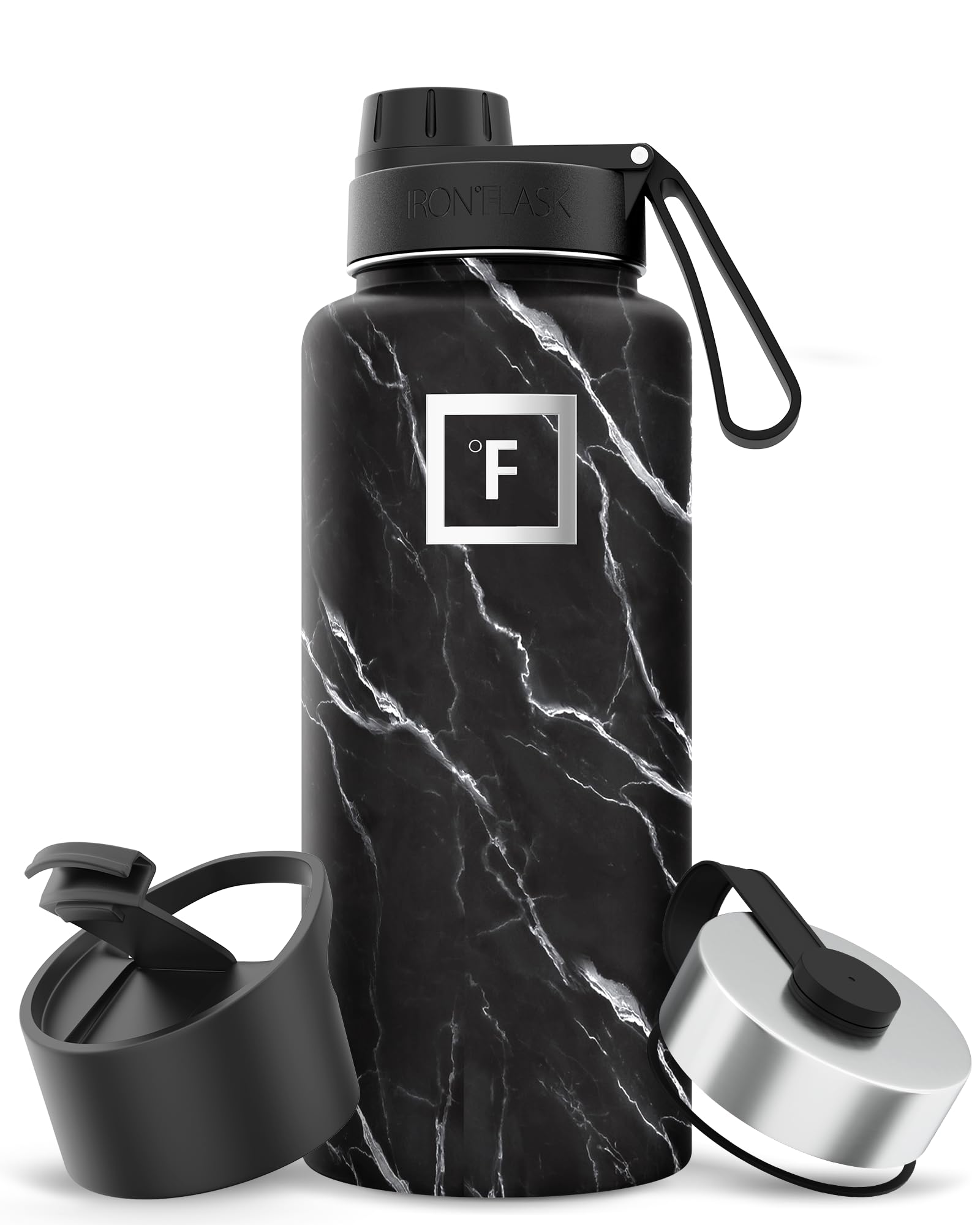 IRON °FLASK Sports Water Bottle - 14oz, 18oz, 22oz, 32oz, 40oz,or 64oz, 3 Lids (Spout Lid), Vacuum Insulated Stainless Steel, Hot Cold, Modern Double Walled, Simple Thermo Mug, Hydro Metal Canteen