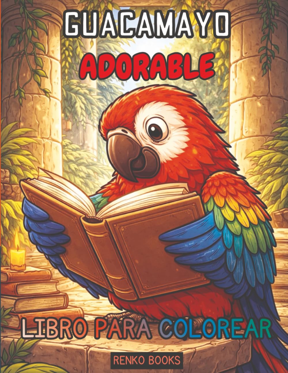 Libro para colorear de guacamayos: Diseños de loros tropicales para adultos y niños, aves de la selva tropical, relajación y alivio del estrés, ... y amarillo, jacinto), arte de fauna salvaje.