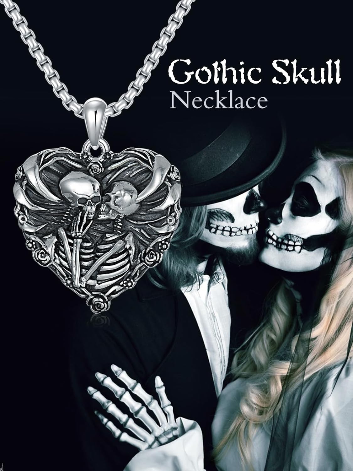 LILALO Christmas Gifts Skull Necklace S925 Sterling Silver Skeleton Lover Necklace Skeleton Skull Gothic Jewelry - Image 2
