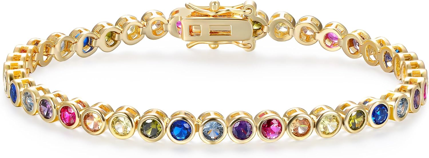 MDFUN Multi-Color 5A+ Cubic Zirconia Tennis Bracelet for Women18K White/Yellow Gold Plated 2/3/4MM Round/Square CZ Trendy Stacking Bracelets Gifts for Mom Wife 6-8.5 Inches