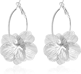 Flower Dangle Earrings for Women, Floral Hoop Drop Earrings in Gold, Silver, Rose Gold, Lightweight Zinc Alloy Jewelry Gift for Birthday Wedding Party