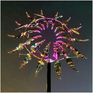Solar Magical Windmill, Windmills 360 Metal Windmill, 13.4 x 71in Wind Sculptures,Gold