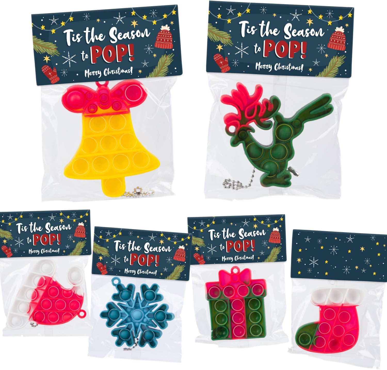 30 Pack Bulk Christmas Gifts for Students, Christmas Pop It Fidget Toys for Kids Classroom, Prizes, Stocking Stuffers, Office Gifts, and popit Party Favors - Goody Bag and Goodies
