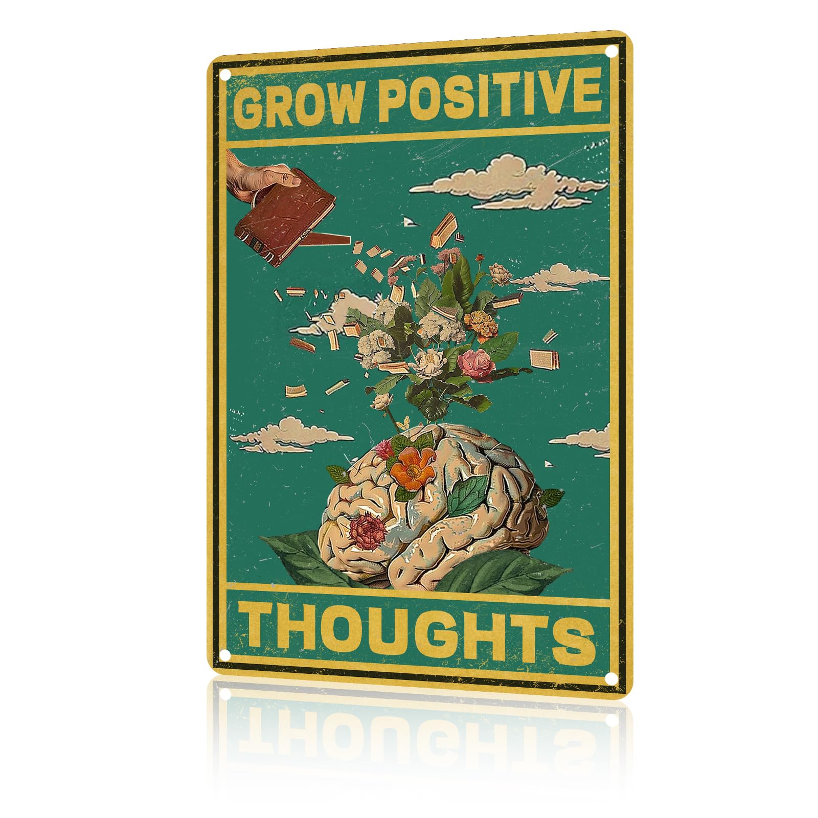 Anceky Aluminum Metal Signs Grow Positive Thoughts Tin Sign for Home Kitchen Retro Decor Yard Garden Outdoor 12×8 Inch