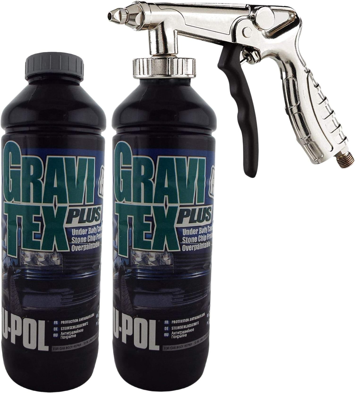 GravitexUPol Stone Chip Protector Grey 1 Litre X 2Overpaintable Chassis Protection + Air Application Gun Tough Hard Durable Coating Designed To Reproduce The Manufacturers Original Stone Chip Finish
