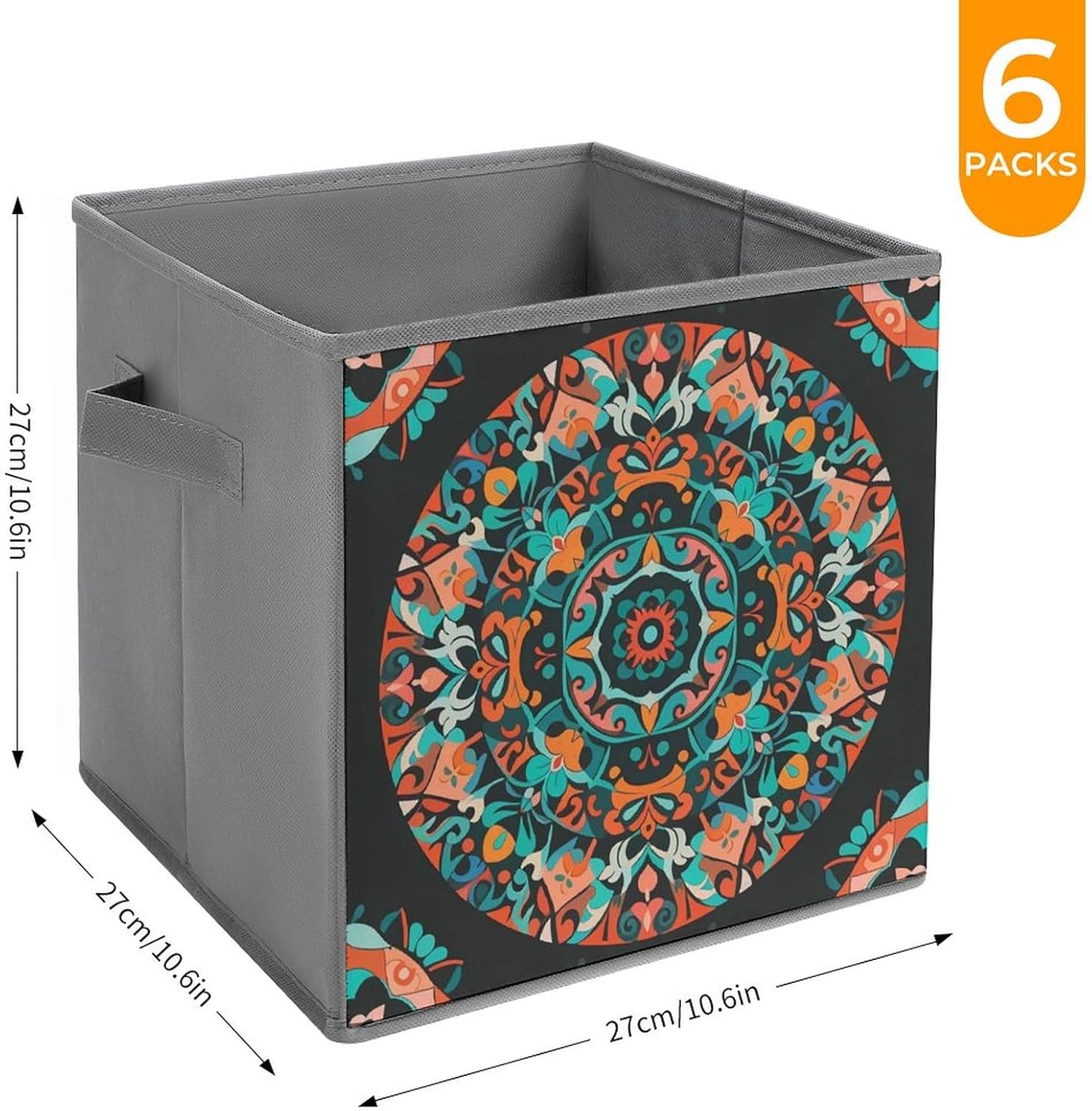 Circular And Eastern Patterns Foldable Storage Box with Handles, Durable Oxford Storage Cubes, 6PCS Collapsible Closet Organizer for Home, Shelf, Office, Travel
