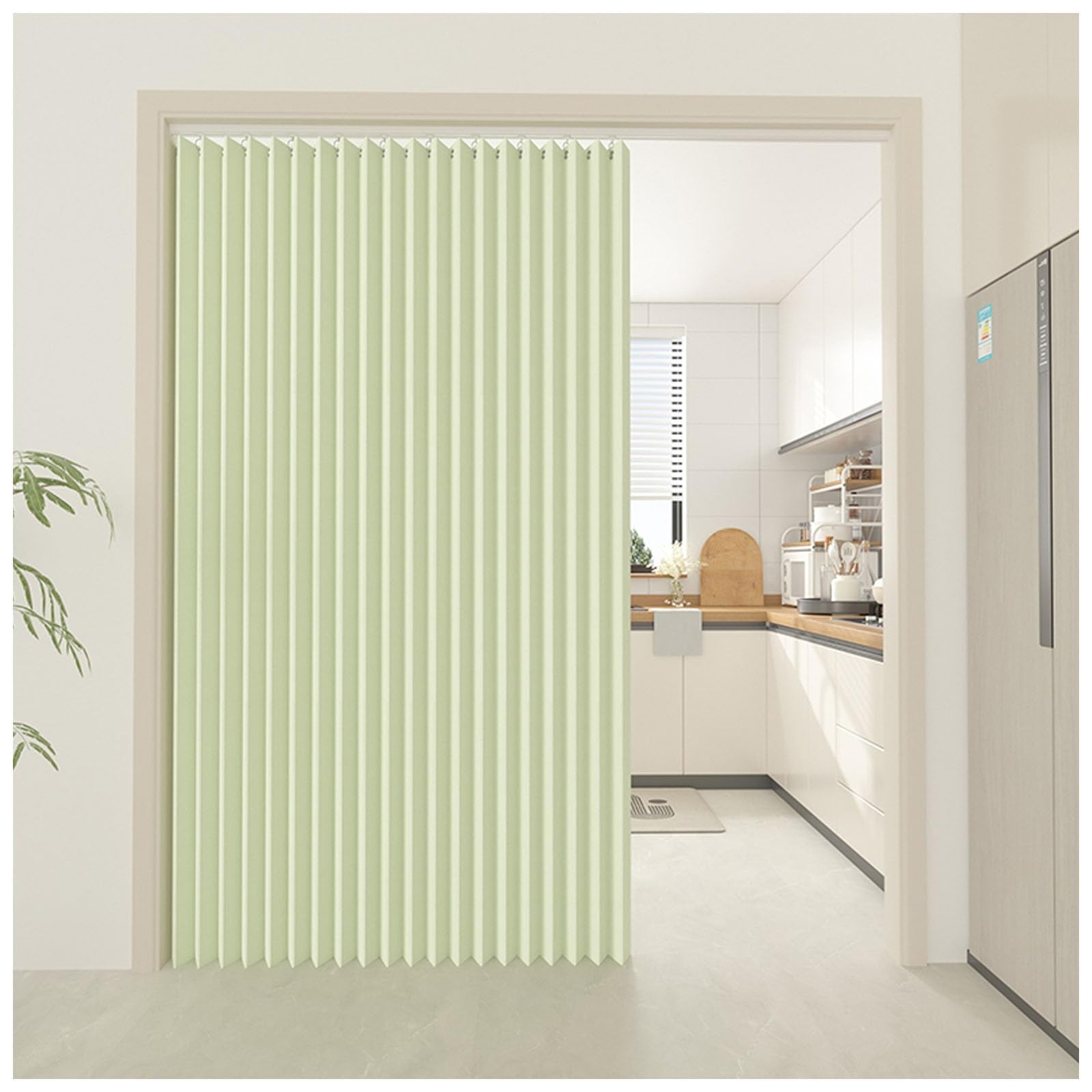 APMOE Home Room Darkening Door Curtains, Privacy Pleated Folding Curtain With Magnetic Closure Closet Door Curtains for Temporary Door Solutions Doorway Curtains(Green,150x200cm)