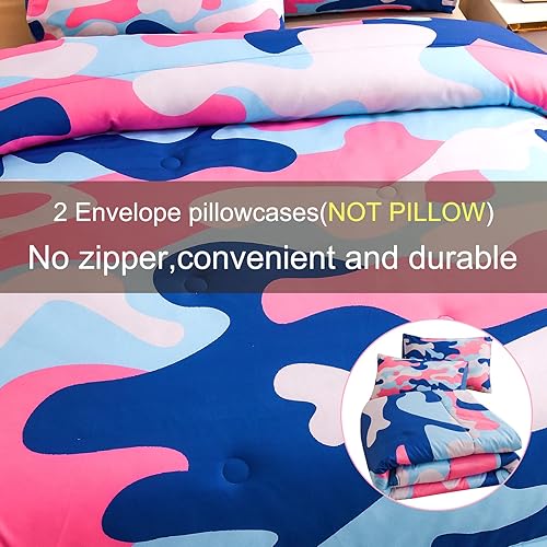 Miniatura 5 de Meeting Story Juego de ropa de cama de camuflaje, juego de edredón de camuflaje tamaño Queen con patrón colorido, 3 piezas, 1 edredón y 2 fundas de