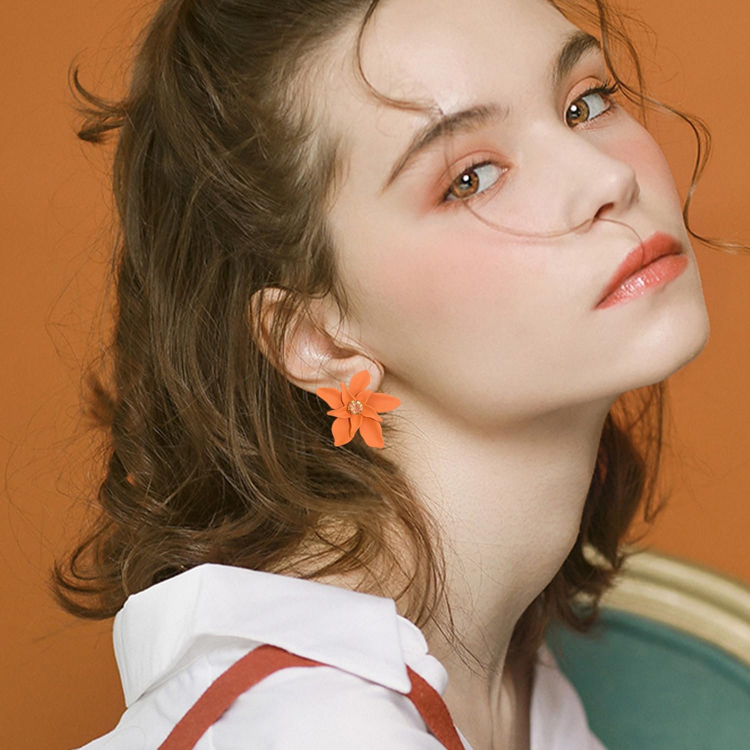 Colorful Sparkling Rhinestone Alloy Three-Dimensional Flower Stud Earrings Bohemian Style Unique Lily Plant Stud Earrings for Women Jewelry Gifts - Image 4