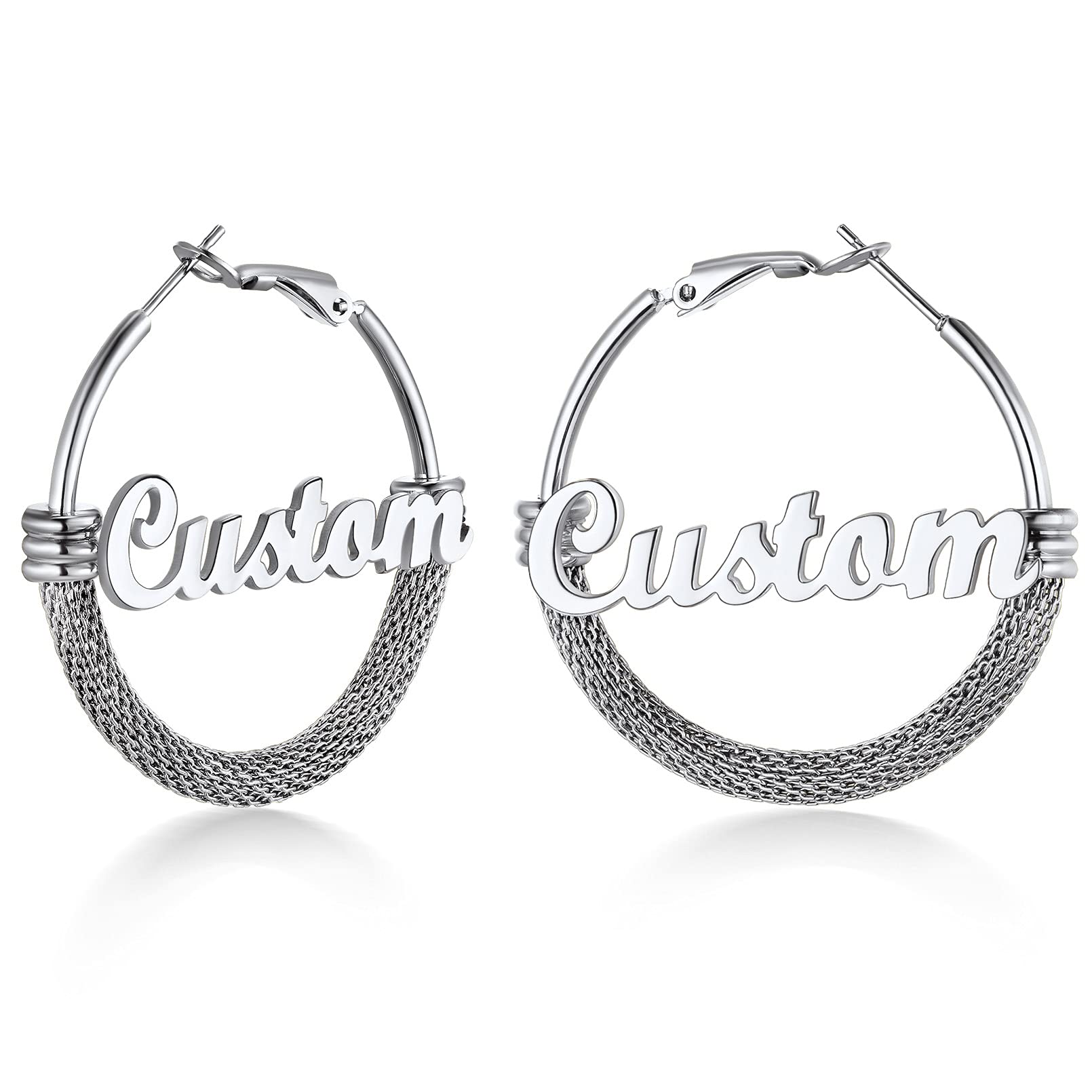Custom4U Bamboo Earrings for Women Personalized Gold Hoop Name Earrings