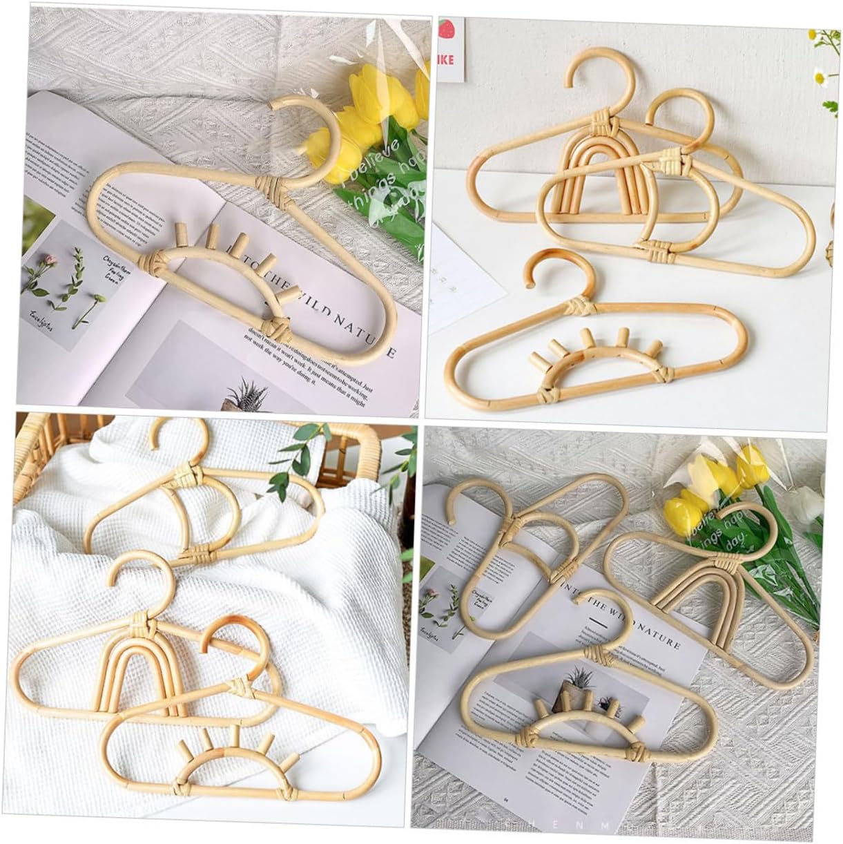 Rattan Clothes Hangers for Clothes Nursery Closet Rainbow Color Natural Wicker Childrens Hangers Storage and Room Decoration