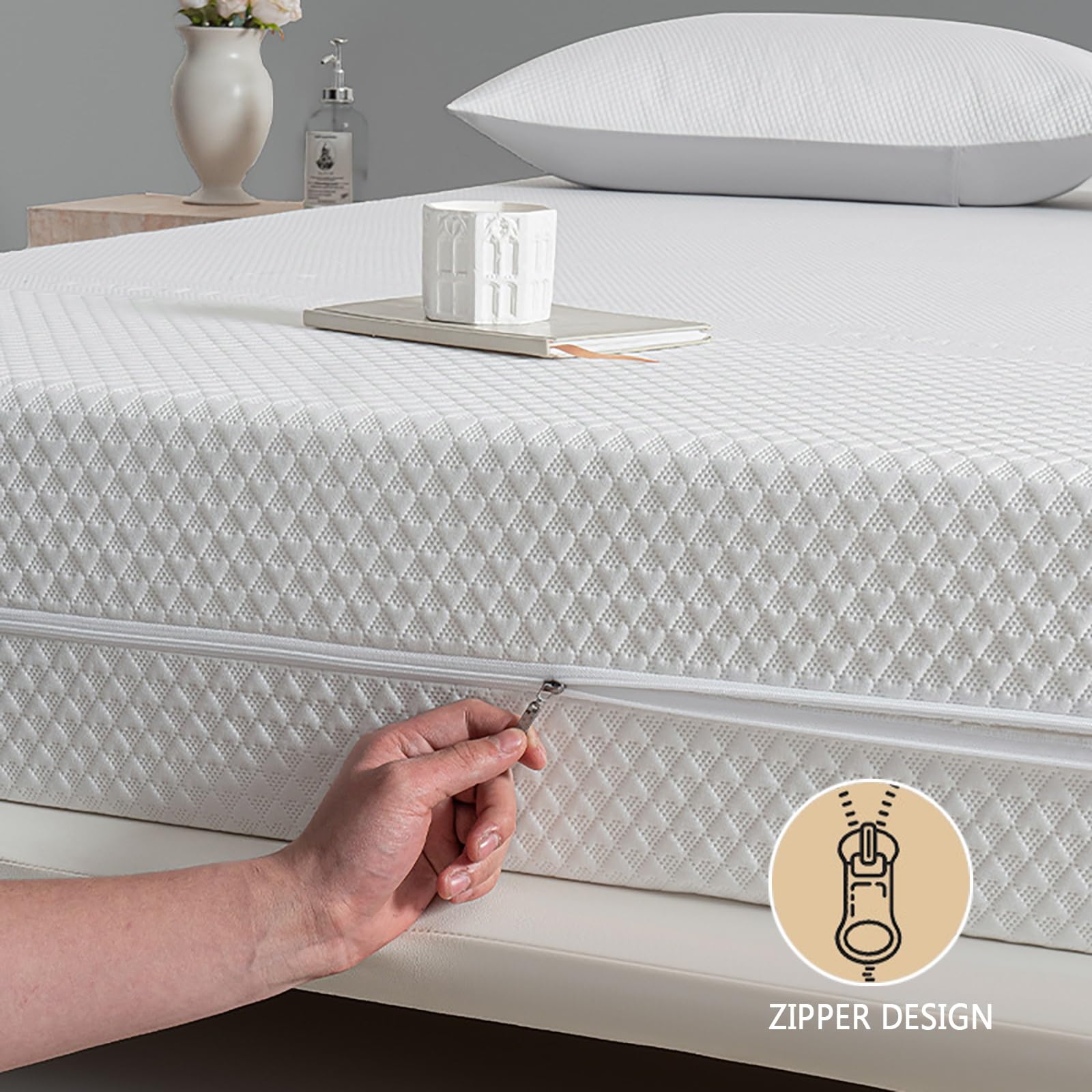 Matratzenbezug Komplett 90 x 200 140x200 180 x 200 160x200 mit Reißverschluss, Enthält 2 Kopfkissenbezüge, Warm und Bequem, Extra Weicher Matratzenschoner(Khaki,160x200x30cm)