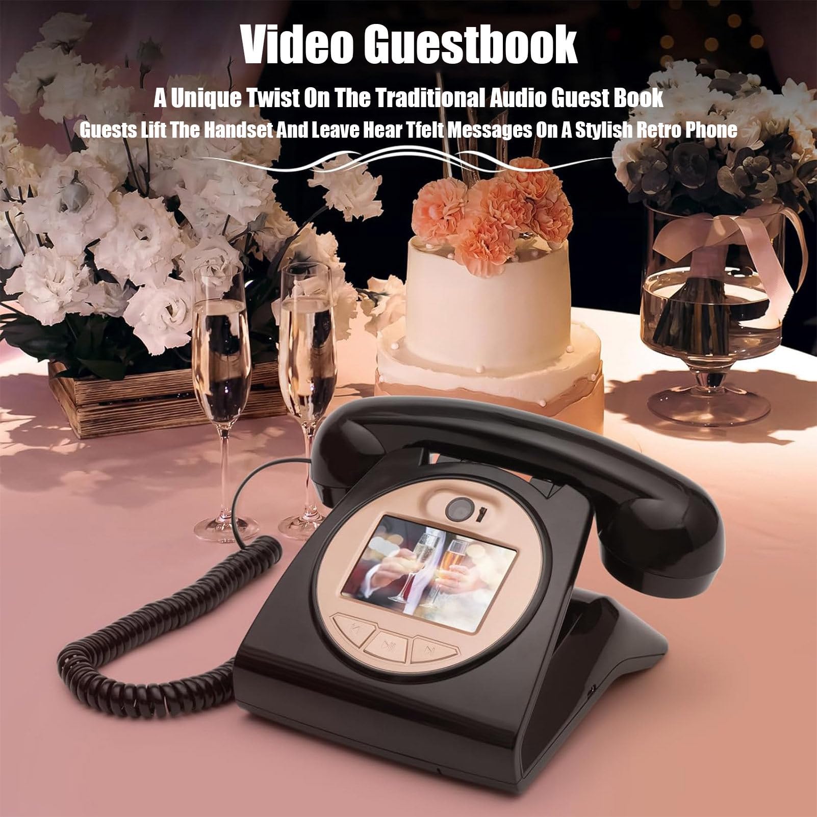 Video Audio Guest Book Telefono, Registrazione 1080P, Personalizzabile per Matrimoni ed Eventi Memorie