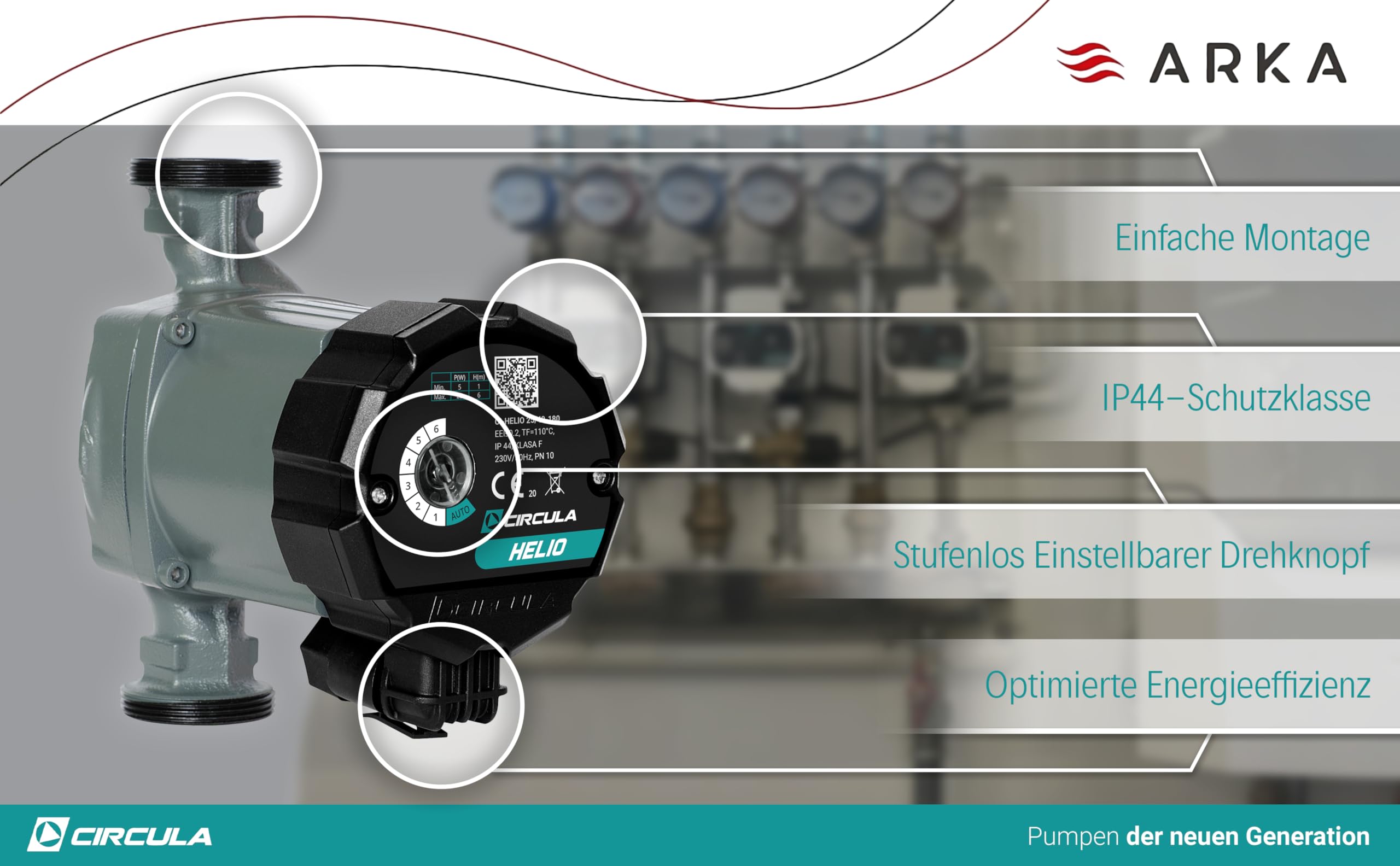 CIRCULA Hocheffizienzpumpe Helio 25-40/180, Robuste Umwälzpumpe und Heizungspumpe, IP 44, Auto-Modus und Stufenloser Drehknopf für Einfachste Bedienung, Spart bis zu 80% an Strom