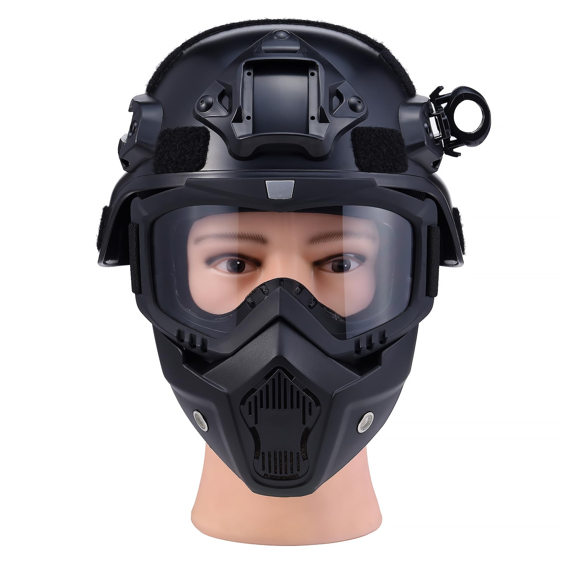 Airsoft Tactical Helmet Full Face Mask, Military Paintball Helmets with Detachable Clear Goggles, Dual Mode Design, Front NVG Mount, Side Rails, Protective Gear for Airsoft & Paintball