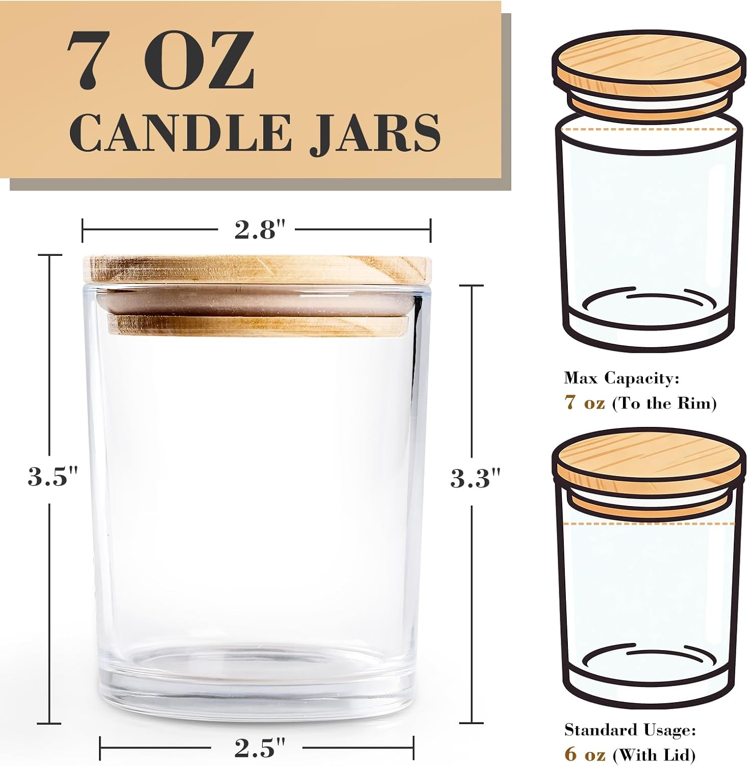 12PCS 7oz Thick Candle Jars for Making Candles, Empty Glass Candle Jars with Bamboo Lids, in Bulk, Clear
