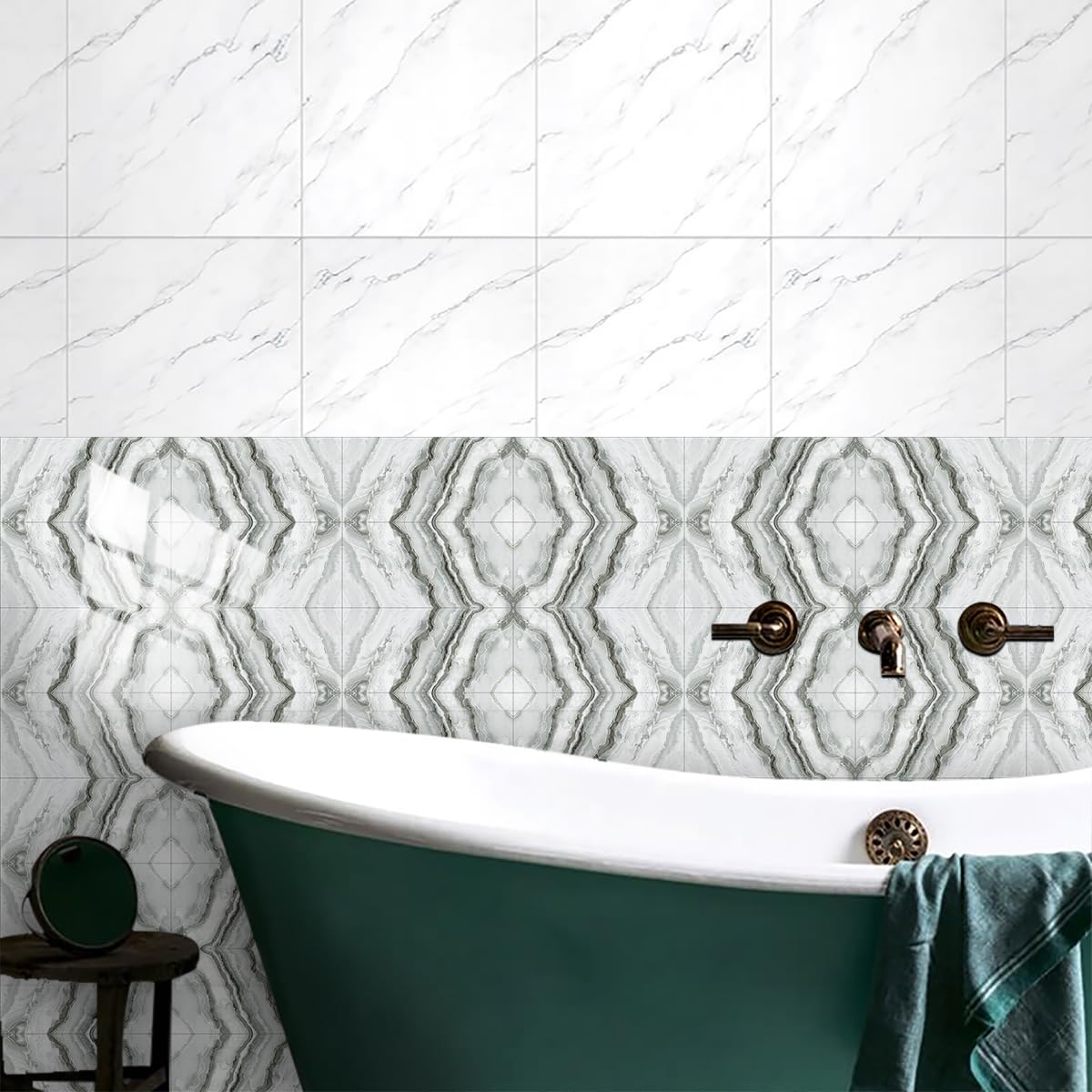 Pegatinas para Azulejos con diseño geométrico Gris, Autoadhesivas, para Colocar sobre Azulejos, Suelos de baño, cocinas y Paredes. Duraderas, Impermeables y Resistentes al Aceite,