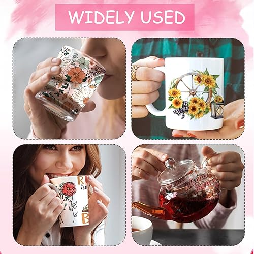 Miniatura 4 de Envolturas de taza UV DTF para 16 OZ, 15 hojas de calcomanías temáticas de flores, adhesivos de transferencia para tazas de vidrio y vasos