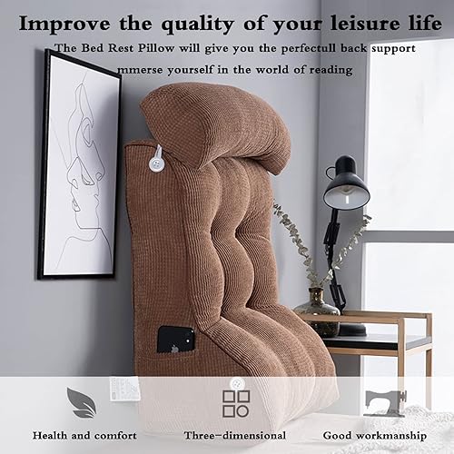 Miniatura 4 de Almohada de lectura para sentarse, respaldo de cuña en la camasofá, almohada triangular de lectura, cojín de apoyo lumbar con almohada ajustable