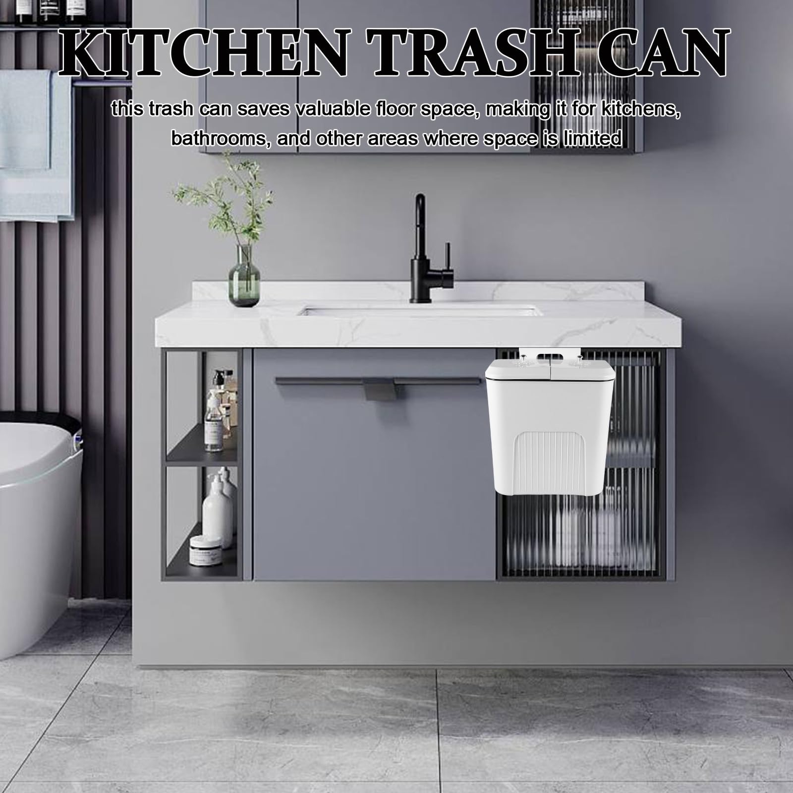 Küchenabfallbehälter mit Doppel Mülleimer und Wandmontage Weißer Kunststoff Platzsparendes Design Duale Fächer für Mülltrennung in Küche