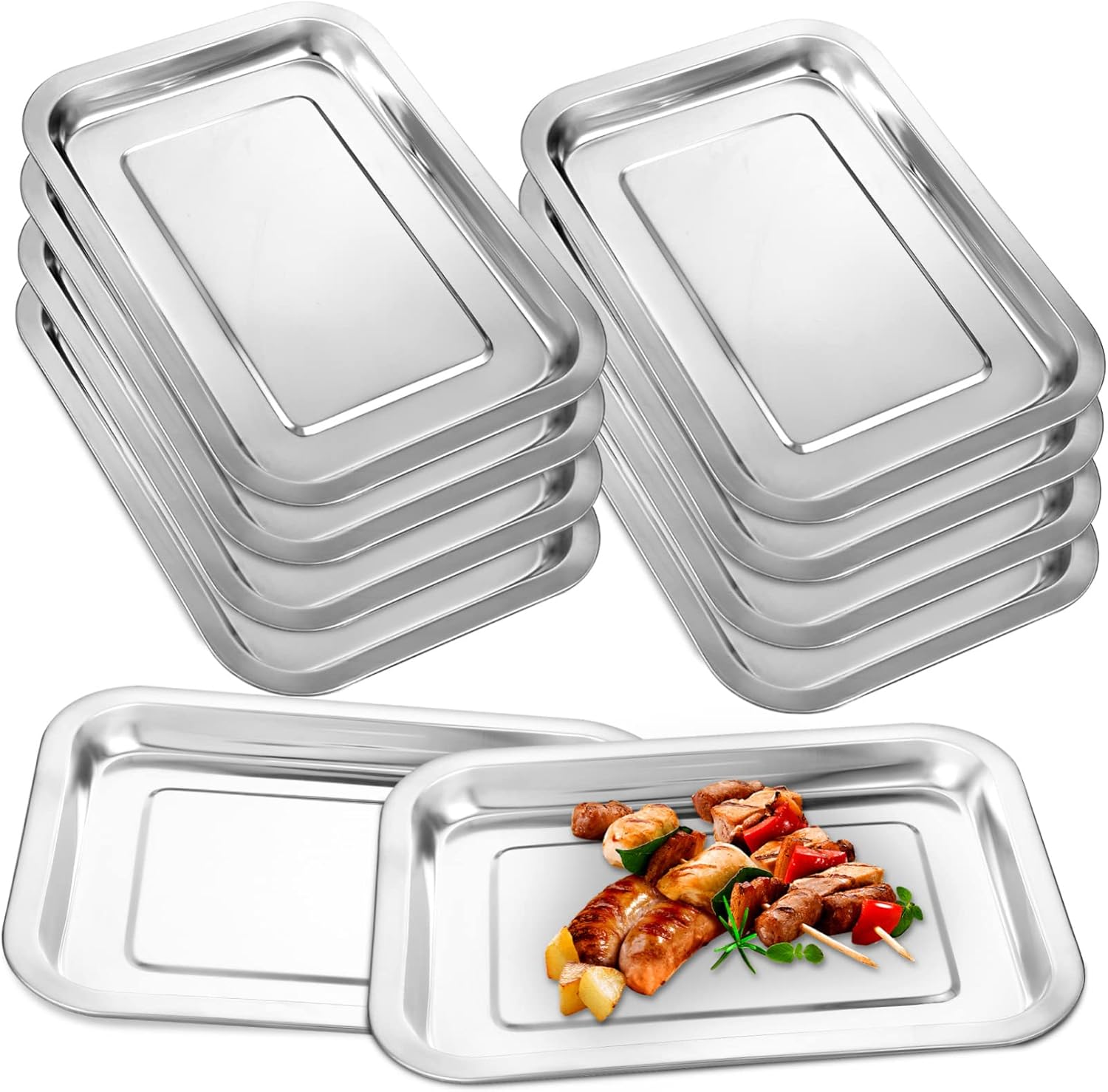 KICHOUSE 10pcs Stainless Steel Baking Pan Non Stick Cookie Sheet Non Toxic Baking Sheets for Cooking Kitchen