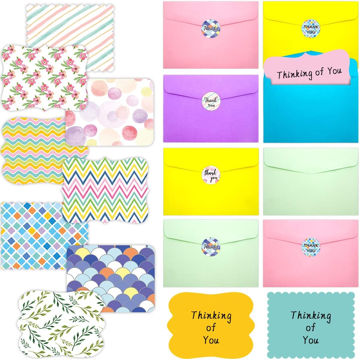 FANCY LAND 40 Single Panel Blank Cards with Envelopes Bright Pattern Watercolor Colorful Greeting Note Cards Office School Home Kids